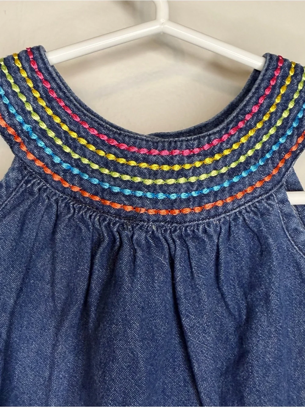 Vintage Y2K Okie Dokie Baby Girls Denim Chambray Embroidered Dress 18 Months